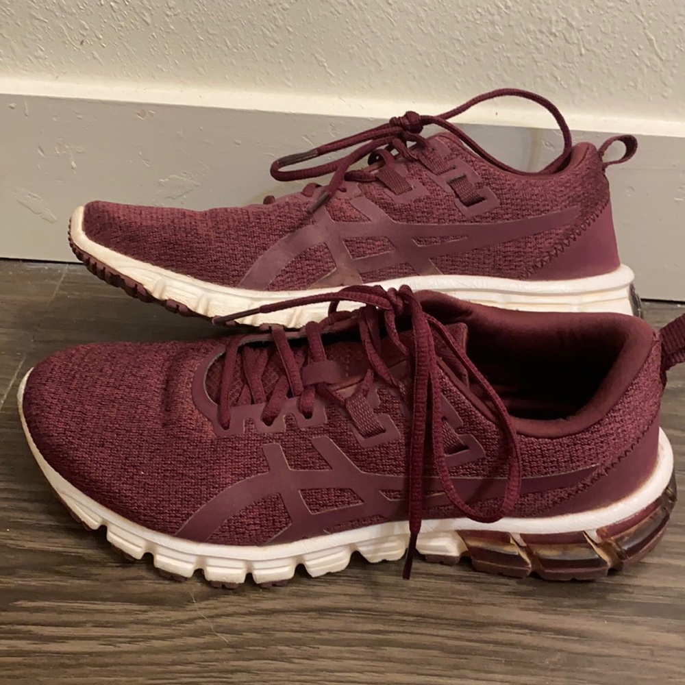 Maroon Asics running shoes